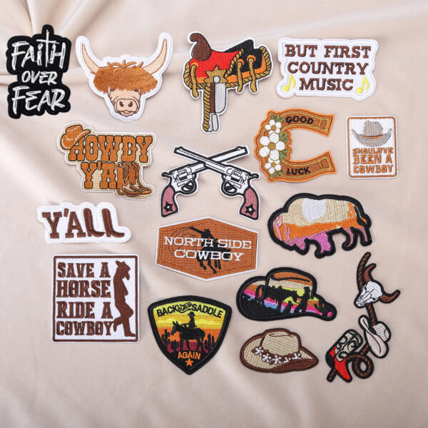Wholesale Original Cartoon Cloth Stickers Western Cowboy Hat Party Cross-border Patch Computer Embroidered Stalk in stock Wholesale Embroidered Cloth Stickers