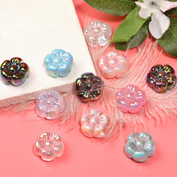 Wholesale Translucent sequins five petal flower beaded UV color plated acrylic flower beads diy mobile phone chain keychain loose beads