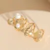 Wholesale Elegant Luxurious Classic Style Geometric Star Copper Plating Inlay Artificial Pearls 14k Gold Plated Open Ring