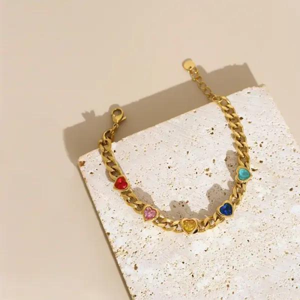 Wholesale Fashion Heart Shape 304 Stainless Steel 16K Gold Plated White Gold Plated Gold Plated Zircon Stainless Steel Bracelets In Bulk