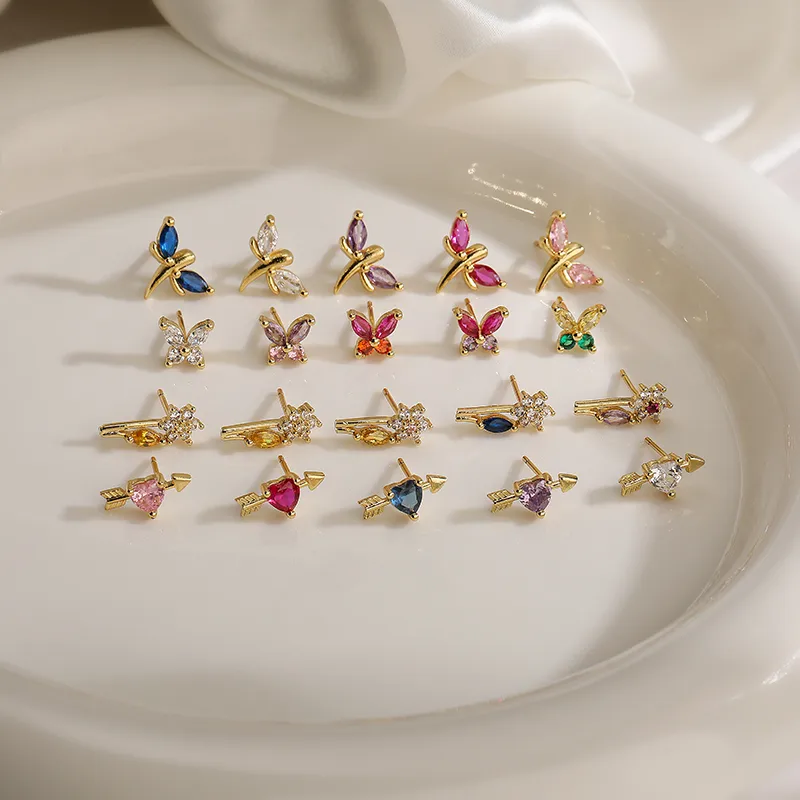 Wholesale 1 Pair Elegant Lady Modern Style Heart Shape agoy Butterfly Plating Inlay Copper Copper Zircon Ear Studs