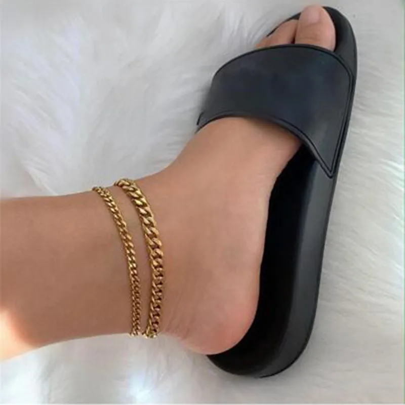 Wholesale 1 Piece Elegant Simple Style Classic Style Chains Print 304 Stainless Steel Waterproof Non Tarnish PVD Coated Real Gold Plated Women's Ankle