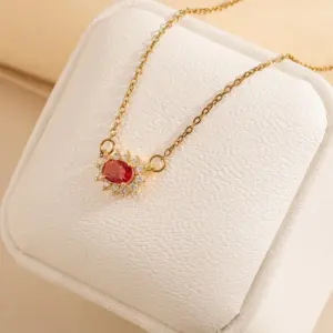 Oval Red Zirconium Pendant Necklace