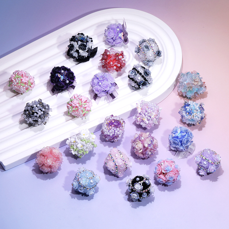 Wholesale Cross-border TK Live Hot Sale Lace Bow Tulip Sticky Flower DIY Hand-made with Holes Flower Ball Beaded Aessories