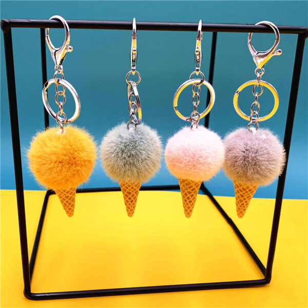 Wholesale Cartoon Fruit Keychain Student Cute Bag Pendant Ice Cream Cone Plush Car Keychain Creative Gift