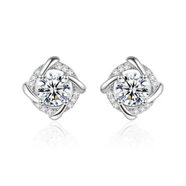 Fashion Geometric Heart Shape Copper Rhinestones Ear Studs 1 Pair