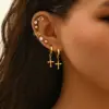Three Pairs Fashion 304 Stainless Steel 18K Gold Plated Diamond Inlaid Asymmetric Star Circle Earrings Set For Women