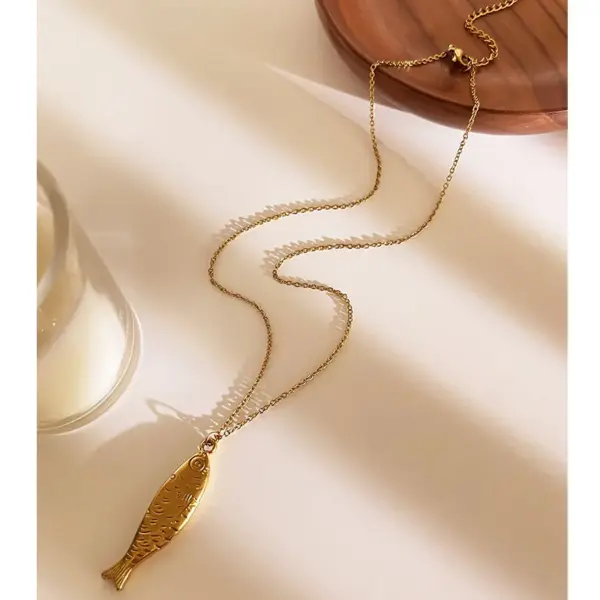 Wholesale 304 Stainless Steel Small Fish PVD Coated Acrylic Real Gold Plated Vintage Style Classic Style Waterproof Non Tarnish Irregular Surgical Steel Cross Chain Box Chain Lobster Trigger Clasp Closure Gold Silver Pendant Necklace