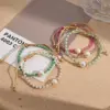 Wholesale Simple Style Colorful 18K Gold Plated Freshwater Pearl Glass Copper Beaded Chain Beaded Bracelets Wholesale
