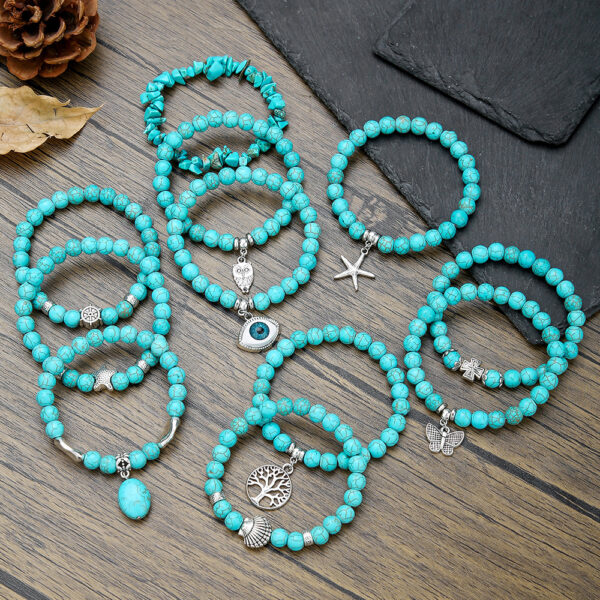 Wholesale Retro Turquoise Beaded Bracelet Ethnic Cross Starfish Turtle Eyes Bracelet European and American Turquoise Bracelet for Women