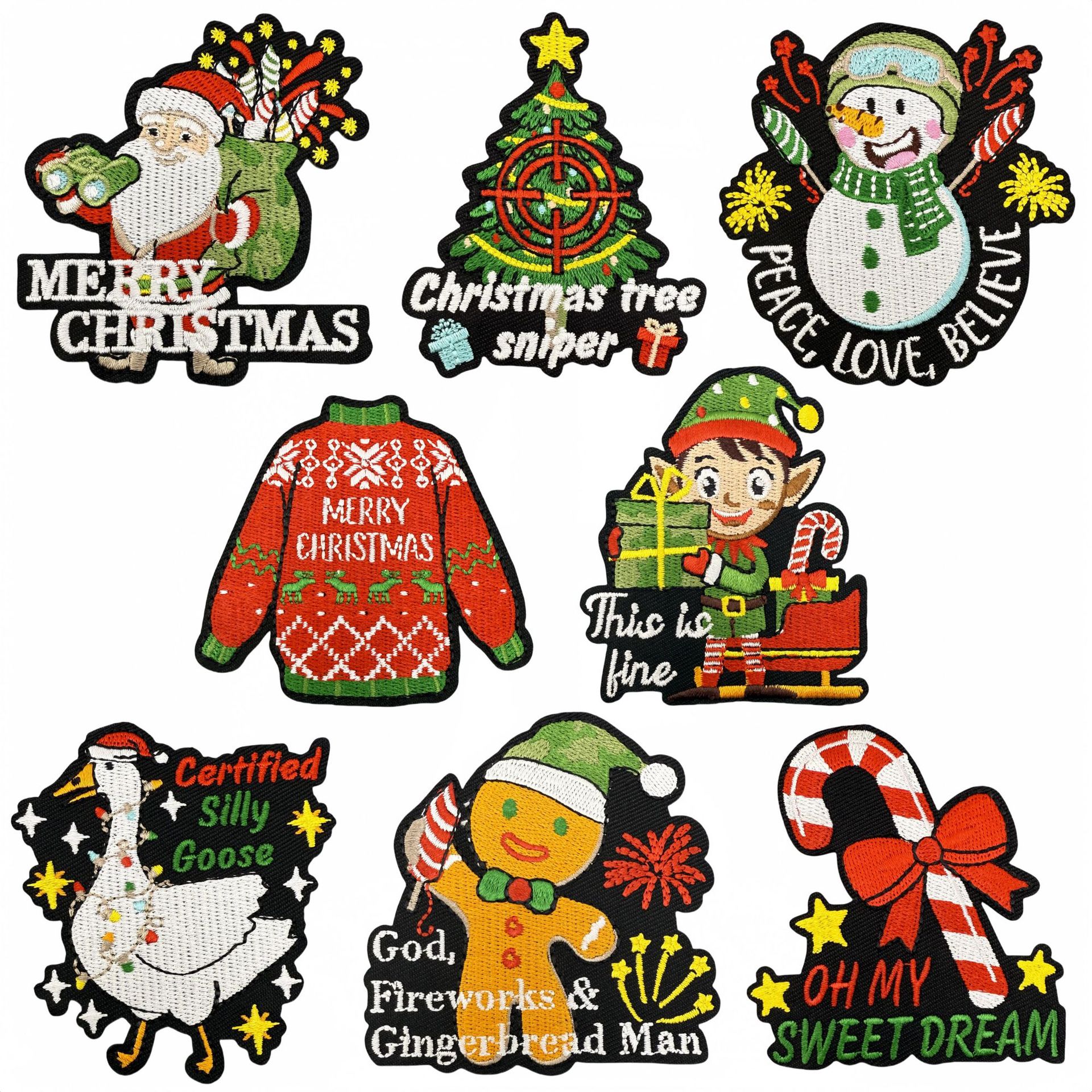 Wholesale Holiday cartoon embroidered fabric patches, in stock, clothing decoration ironing patches, computer embroidery adhesive backing.
