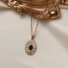 Wholesale 201 Stainless Steel 304 Stainless Steel Ferroalloy Round Oval Eye Electroplating Vacuum Plating Natural Stone Real Gold Plated Vintage Style French Style Waterproof Non Tarnish Inlay O-shaped Chain Gold Pendant Necklace