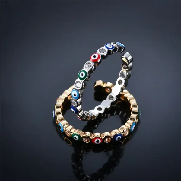 Wholesale Electroplating Golden Plated Eye Copper Fashion Enamel Rings
