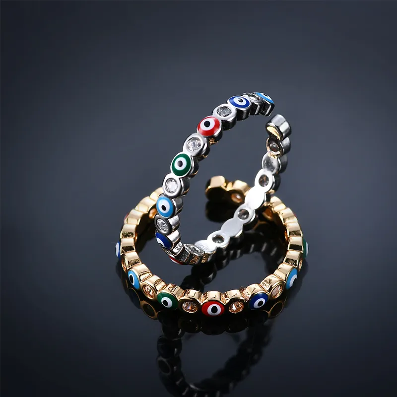Wholesale Electroplating Golden Plated Eye Copper Fashion Enamel Rings