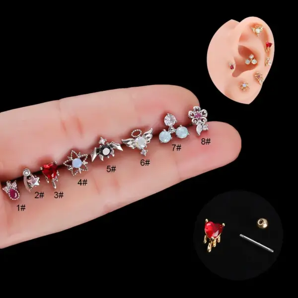 316L Stainless Steel Copper Zircon Ear Cartilage Rings & Studs Heart Shape Waterproof Non Tarnish Surgical Steel