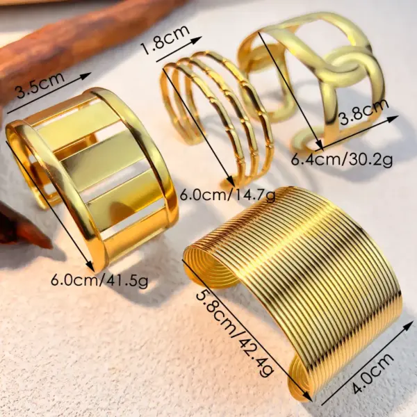 PVD Coated Real Gold Plated 18K Geometric Stripe Spiral 304 Stainless Steel Elegant Classic Style Waterproof Non Tarnish Wide Bracelet