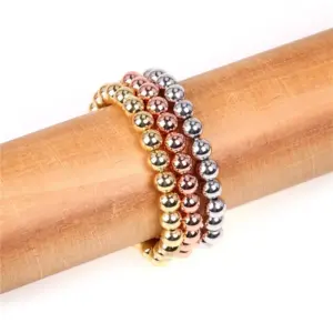 Wholesale New Popular Beaded Stretch Bracelets Color Preservation Plating 8mm Copper Bead Bracelet Wholesale