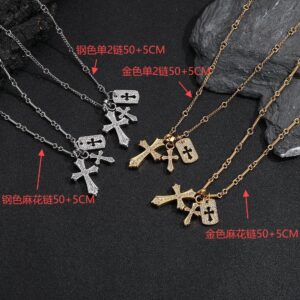 Double cross square gold twist chain 50+5cm