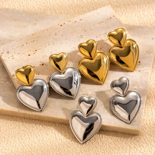 PVD Coated Heart Shape 304 Stainless Steel Simple Style Korean Style Waterproof Non Tarnish Drop Earrings