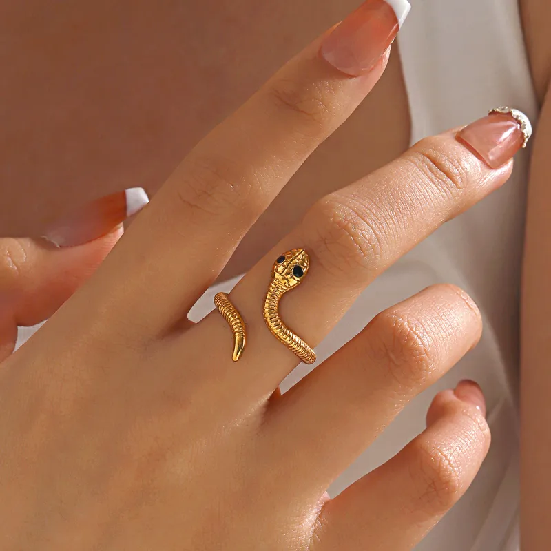 Wholesale Ion Plating (IP) 18K Gold Plated Snake 304 Stainless Steel Retro Waterproof Non Tarnish Open Rings