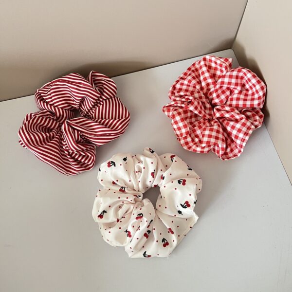Wholesale 3pcs Fabric striped plaid cherry heart wide bow hair tie
