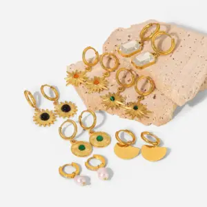 Wholesale Vintage Style Geometric Plating 304 Stainless Steel Zircon Earrings