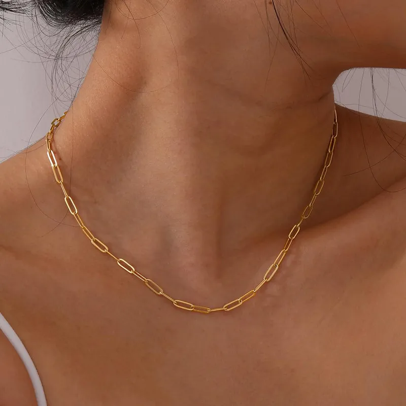Wholesale 304 Stainless Steel Chain Ion Plating (IP) 18K Gold Plated Simple Style Waterproof Non Tarnish Plating Cable Chain Chain Necklace