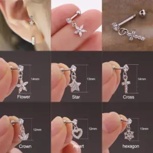 316L Stainless Steel Copper Ear Cartilage Rings & Studs Flower Waterproof Non Tarnish Surgical Steel Women'S