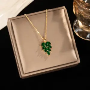 Gold and Green Leaf Necklace