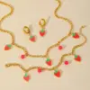 Wholesale Jewelry Cute Sweet Strawberry 304 Stainless Steel Acrylic 18K Gold Plated Plating Inlay Jewelry Set Cable Chain
