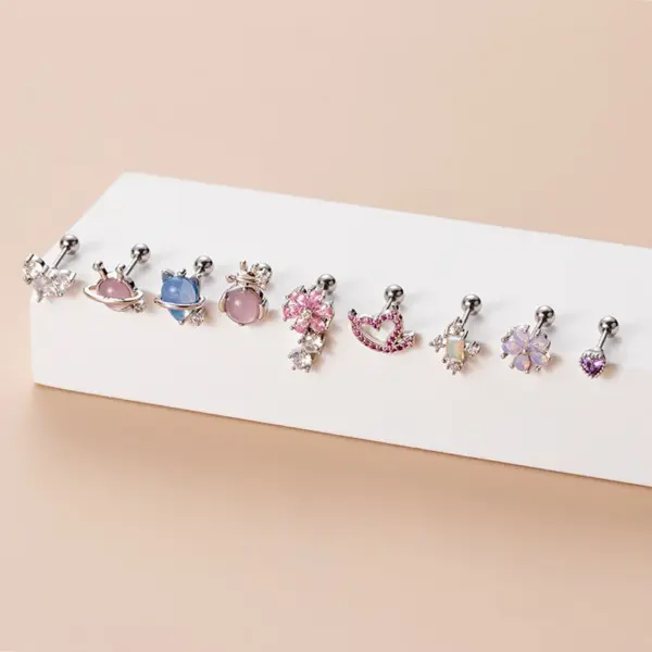 1 Piece 316L Stainless Steel Copper Zircon Ear Cartilage Rings & Studs Heart Shape Flower Waterproof Non Tarnish Surgical Steel Women'S