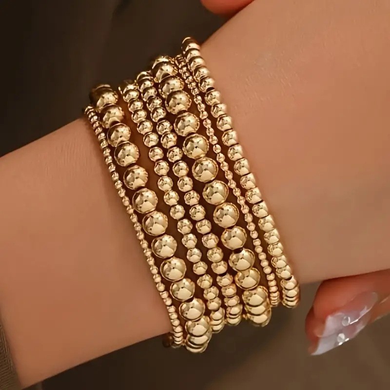 Wholesale Cross-border Hot Selling Hand Jewelry European and American Women's Waterproof Wear-resistant Fashion Simple Beaded Elastic Bracelet 7 Pack