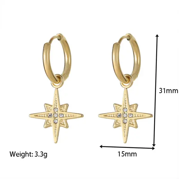 PVD Coated 18K Gold Real Gold Plated Circle Star 304 Stainless Steel Retro Waterproof Non Tarnish Charm Sleeper Hoop Earrings Drop Earrings