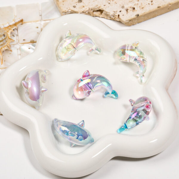 oly-0f0df2932ac08d22aaccf168ae8d633a Wholesale Acrylic Pearlescent Little Dolphin Beaded Beads Colorful Whale Cartoon Beads DIY Mobile Phone Chain Car Hanging Aessories