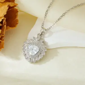 Silver Sunflower Triangle White Diamond Necklace T021