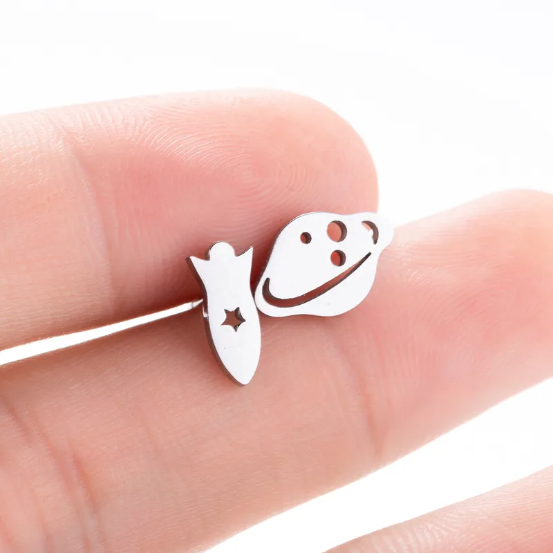 Wholesale PVD Coated 18K Gold Real Gold Plated Spacecraft Planet 304 Stainless Steel Fashion Waterproof Non Tarnish Ear Studs