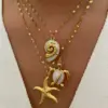 Wholesale 316L Stainless Steel Tortoise Starfish Conch Waterproof Non Tarnish Surgical Steel Marine Style Pendant Necklace For Women's