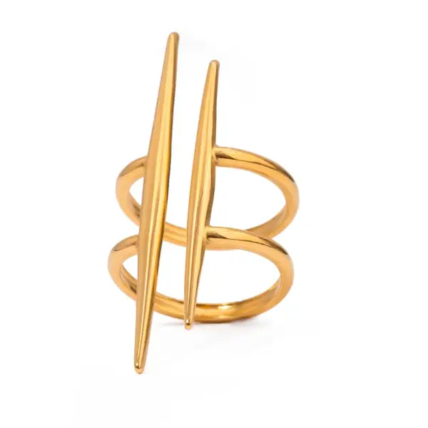 Wholesale PVD Coated Real Gold Plated Parallel Double-Layer Lines 304 Stainless Steel Simple Style Classic Style Waterproof Non Tarnish Rings
