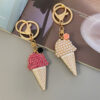 Wholesale New Creative Korean Style Pearl Ice Cream Car Keychain Women's Bag Pendant Metal Key Chain Ring Diamond Gift