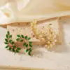 Wholesale 1 Pair Elegant Artistic Streetwear Leaf Asymmetrical Copper Glass Zircon K Gold Plated Rhodium Plated Ear Studs