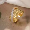 Wholesale Retro Geometric Solid Color Copper Inlay 18K Gold Plated Zircon Open Rings