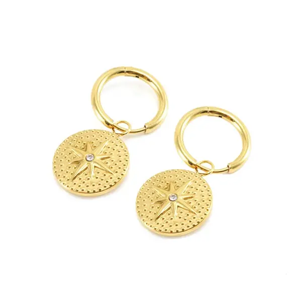 1 Pair Retro Round Water Droplets Snake Inlay 304 Stainless Steel Artificial Gemstones Turquoise 18K Gold Plated Stainless Steel Earrings