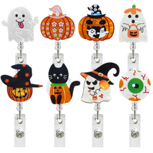 Wholesale New Halloween Acrylic Pumpkin Head Cute Ghost Black Cat Retractable Rotating Easy-Pull Id Easy-Pull Buckle