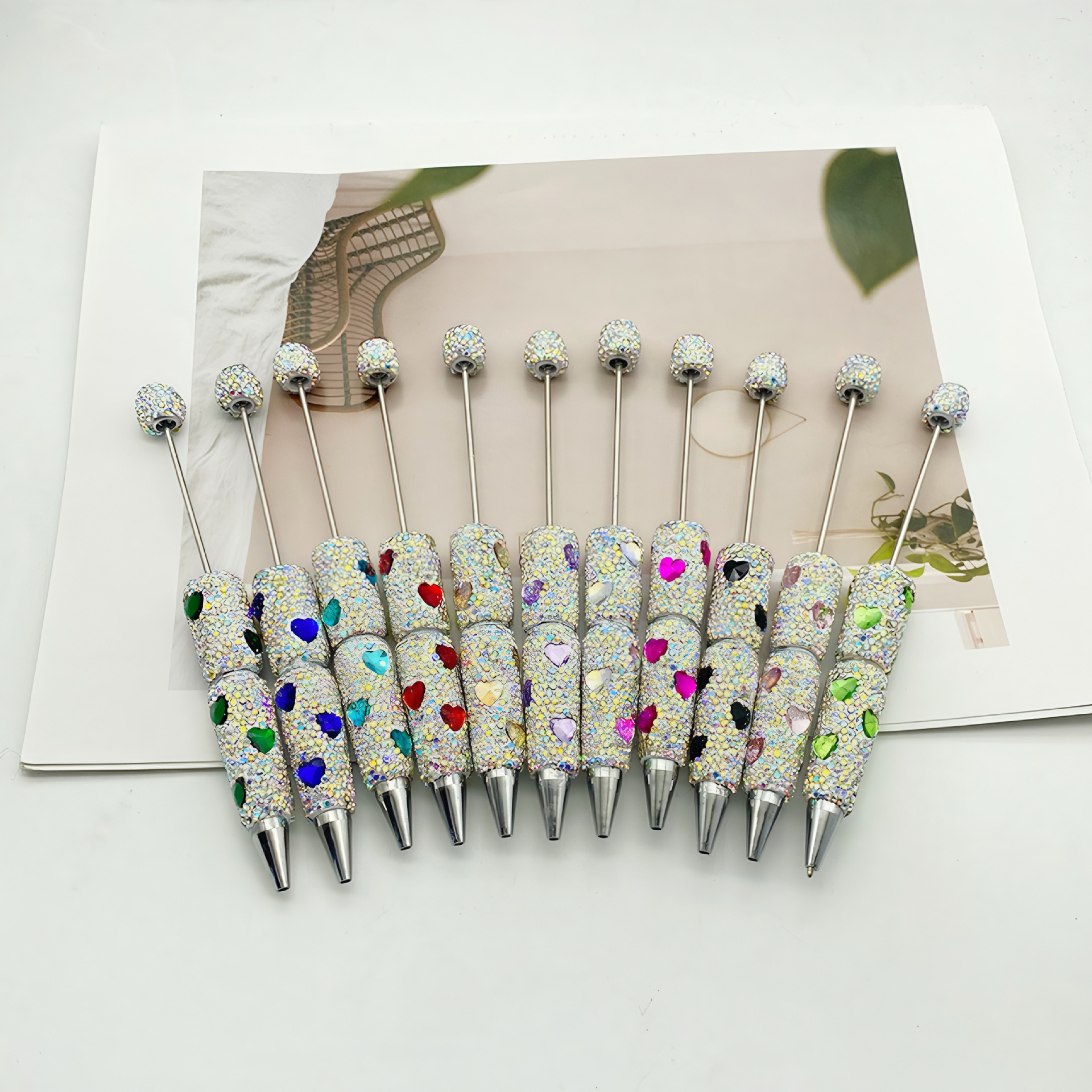 Wholesale DIY Love Full Diamond Beaded Pen Handmade Diamond Pen Cap with Diamond Beaded Ballint Pen Heavy Industry Business Gift Pen