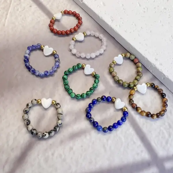 Wholesale Sweet Heart Shape Natural Stone Handmade Women's Rings