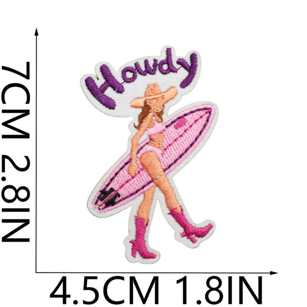 oly-0f29bb633a77798320c7b242a49f3974 Wholesale Pink Theme Embroidery Cloth Stickers Surfing Girls Patch