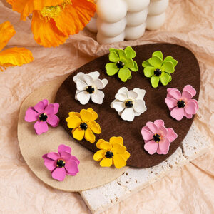 Wholesale Silver Raspberry Red Paint Flower Earrings Obsidian Solid Color Petal Earrings Hierarchical Frosted Diamond Earrings