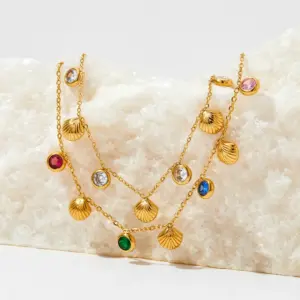 PVD Coated Real Gold Plated 16K Gold White Gold Plated Gold Plating Shell 304 Stainless Steel Elegant Waterproof Non Tarnish Anklet Necklace