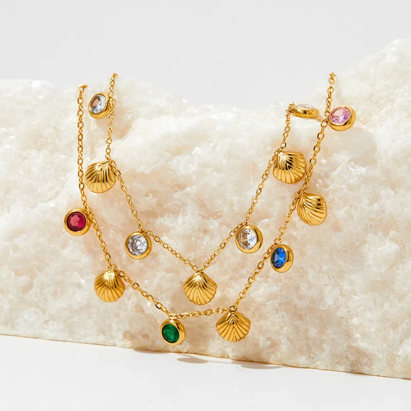 Wholesale PVD Coated Real Gold Plated 16K Gold White Gold Plated Gold Plating Shell 304 Stainless Steel Elegant Waterproof Non Tarnish Anklet Necklace