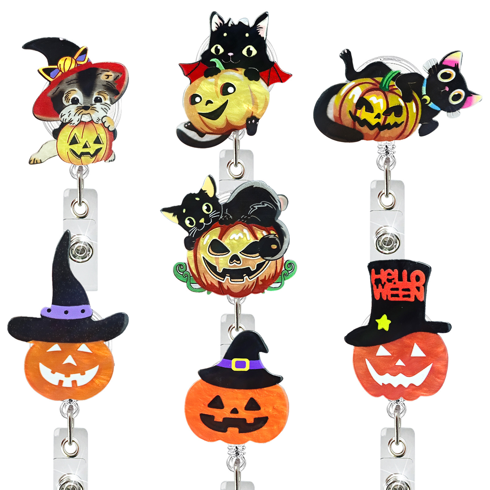 Wholesale New Acrylic Pumpkin Head Black Cat Bat Magic Hat Retractable Rotating Easy-Pull Id Easy-Pull